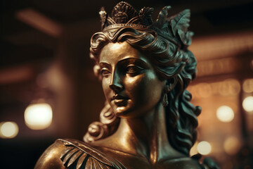 Fototapeta na wymiar Bronze statue of the ancient queen. Beautiful woman of the ancient century. Created using ai
