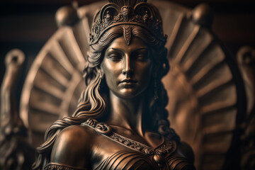 Obraz premium Bronze statue of the ancient queen. Beautiful woman of the ancient century. Created using ai