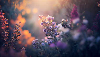 Fototapeta na wymiar flower in morning spring gold sunrise, generative ai.