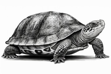 Fototapeta premium Open jawed alligator tortoise on a white backdrop. Generative AI