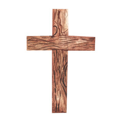 traditional religious wood faith christian cross symbol watercolor illustration