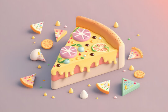 Tiny cute isometric design pizza slice emoji 3d render made with Generative AI