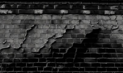  a black and white photo of a brick wall with a crack in it.  generative ai