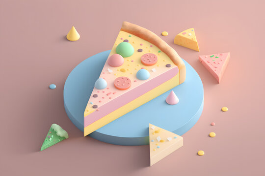 Tiny Cute Isometric Design Pizza Slice Emoji 3d Render Made With Generative AI