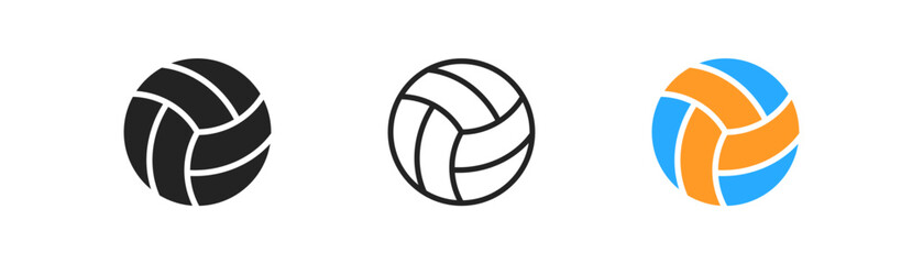 Volleyball ball icon on light background. Recreation symbol. Pool, sports equipment, colorfull ball, sport, activity. Outline, flat and colored style. Flat design. Vector illustration.