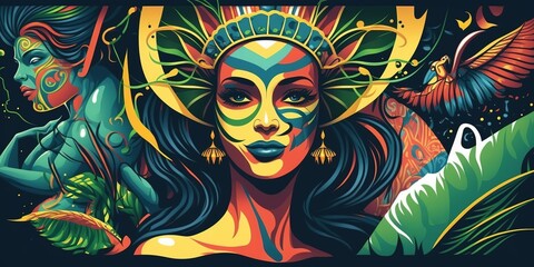 brazil carnival most modern and elegant themes flat style. carnival mask with feathers. greeting card, party invitation, banner or flyer. Carnival in Rio. Carnival in Brazil.