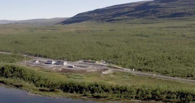 Aerial view of Siilasj&auml;rvi and E8 border crossing to Norway at Kilpisj&auml;rvi, Lapland, Finland in summer.