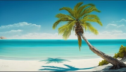 Tropical beach banner with palm tree. Ai