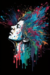 Man colorful splash, black background. AI Generative