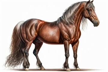 Andalusian horse, brown, on a white background. Generative AI