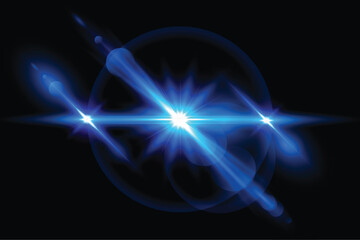 Blue transparent light lens flares streaks