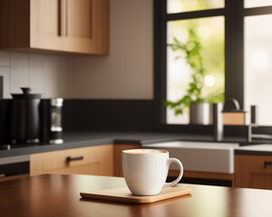 Fototapeta na wymiar fresh coffee in a cozy sunny spring kitchen interior, created using generative AI tools