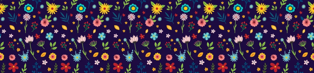 Foto op Canvas Spring floral pattern on dark blue background. Vector set of spring flowers for your design. Vector EPS 10 © The Best Stocker