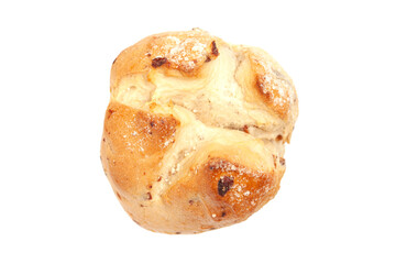 Raisin bun isolated on white background