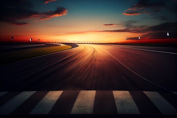 Empty Race Track At Sunset, Sport Background. Generative AI