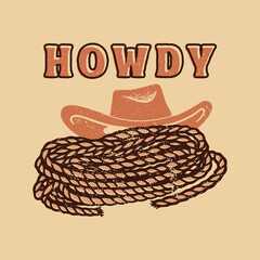 howdy illustration hat graphic rope design rodeo vintage cowboy