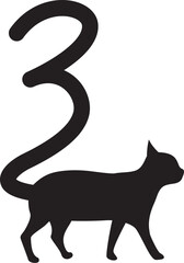 しっぽが数字の「3」になっている猫のシルエット