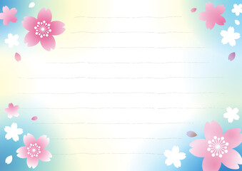 春の便箋　桜　ブルー