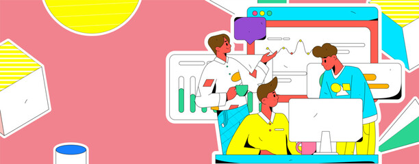 Fototapeta premium Business People Flat Vector Concept Operation Hand Drawn Illustration 