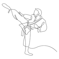Continuous line karate player vector.