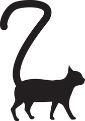 しっぽが数字の「7」になっている猫のシルエット