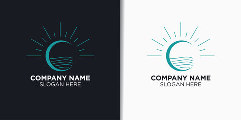 Naklejka premium elegant beach hotel logo design vector, travel logo template