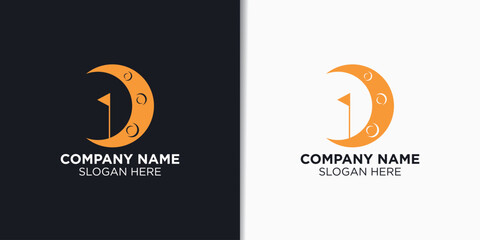golf and moon logo design vector, sport logo template