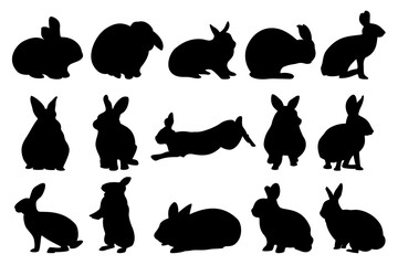 Rabbits vector silhouette collection
