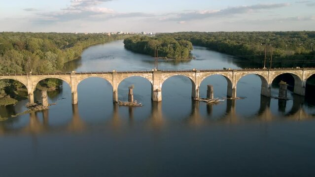 Aerial View Of Railroad Bridge Crossing Delaware River