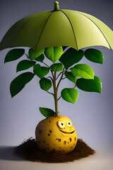 Kartoffelpflanze unter Schirm