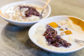 Almond tofu pudding red bean and toro