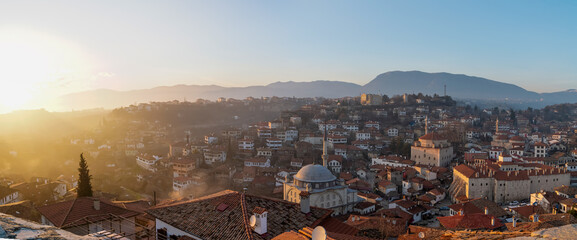 Panoramic view of city of Safranbolu at sunset, Karabuk, Turkey