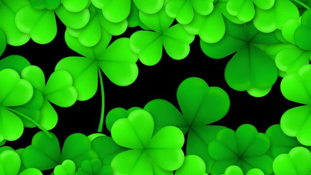 4K Shamrock Transition Animation. Green clover leaves on Alpha background, St. Patrick's day Holidays