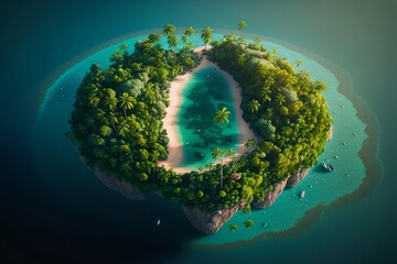 Fototapeta na wymiar Aerial top view of Heart shaped island. Generative AI