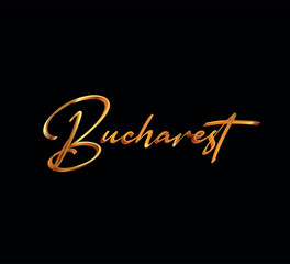 decorative 3d gold bucharest text on black background