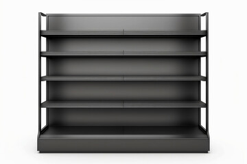 The black shelves rack in the white background. Generative AI.