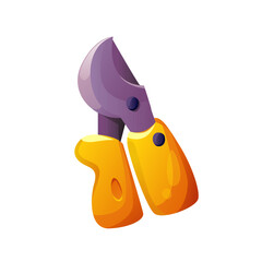 Secateurs isolated on a white background. Seasonal garden work. Gardening tool. Vector Illustration in Cartoon Style.