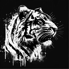 This ink splatz tiger head vector illustration is a bold and striking design, featuring intricate details of the tiger's fur, whiskers, and stripes.