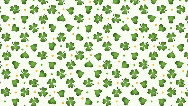St. Patrick's Day background pattern with shamrocks and hearts on a seamless loop