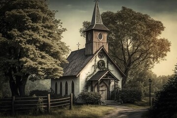 The rustic country church has a welcoming atmosphere. Generative AI