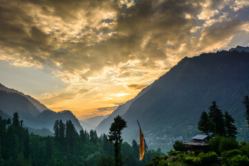 Sunset at Himalayan foothills
