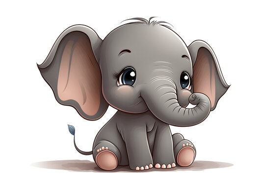 Little cute elephant. A tiny animal in a sitting position.