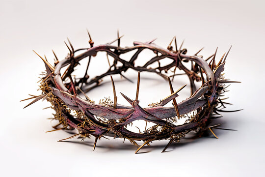 Crown of thorns of Jesus Christ. Religion Easter symbol salvation. Color, artistic, graphic drawing on a white background. generative ai