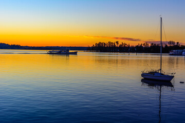 Lake Maggiore at morning sunrise, Piedmont,Arona, Italy