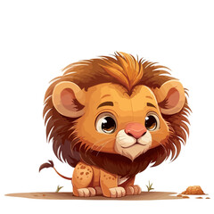 Cute baby lion. Little and friendly wild lion. Vector image of a character on a white background.
