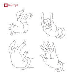 Minimal line gestures set. hand vector. nice hands. Hands of Buddha and Avalokitesvara. Used in cosmetics, jewelry, luxury goods industry.