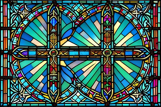 Stained glass of cross illustration Religious concepts, for inserting text messages. Generative AI