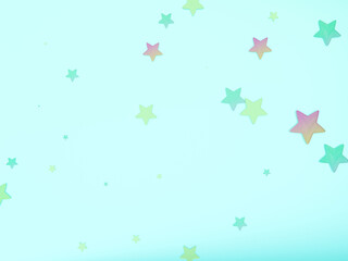 Pastel-toned yellow, green and pink stars scattered on a pale blue-green background