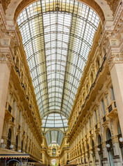 Glass dome of Galleria Vittorio Emanuele in Milan, Italy