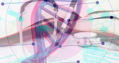 Image of dna strand spinning over doctor's stethoscope